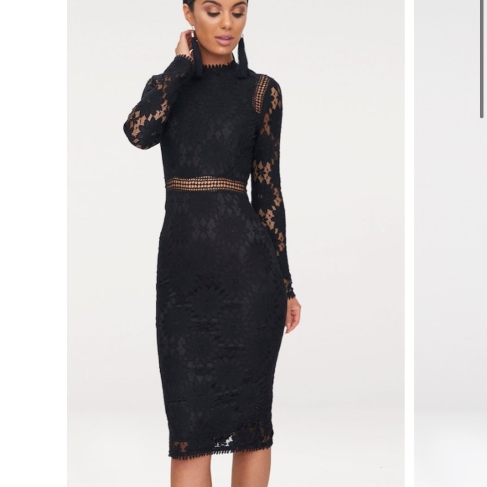 PrettyLittleThing Black Lace Long Sleeve Dress